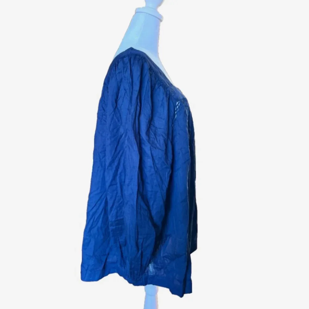 Lane Bryant‎ Womens 22/24 Blue Peasant Blouse Square Neck Poet Sleeve Boho NWOT